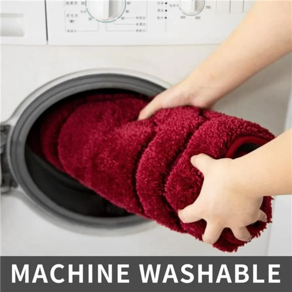 Extra Thick Bath Rug Anti Slip Plush Bathroom Mat Soft Absorbent Red 17x27